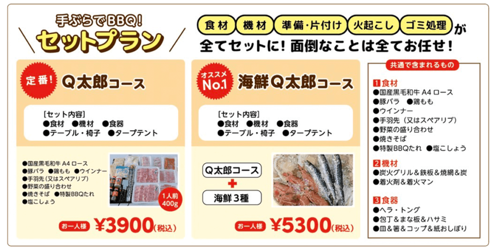 手ぶらでBBQ│機材レンタルプラン
